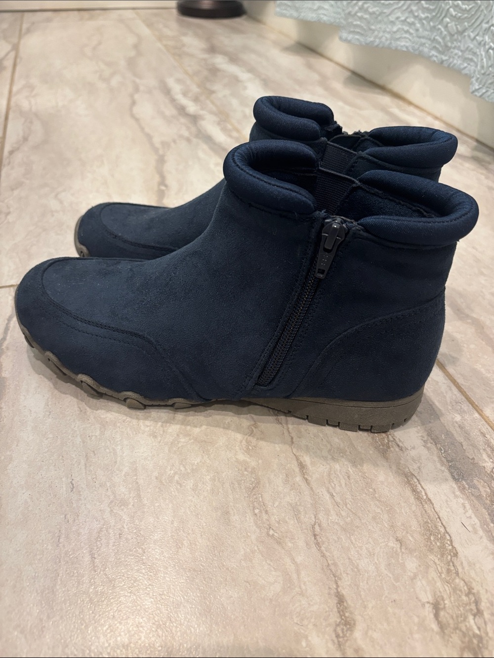 comfortview Navy Suede-Look Ankle Booties with Side Zip
